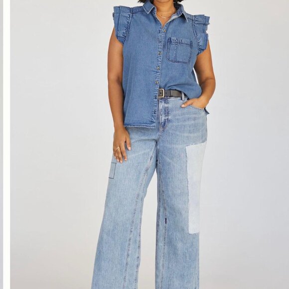 Anthropologie Denim Sleeveless Button-Down Top – Size XL - Picture 6 of 7